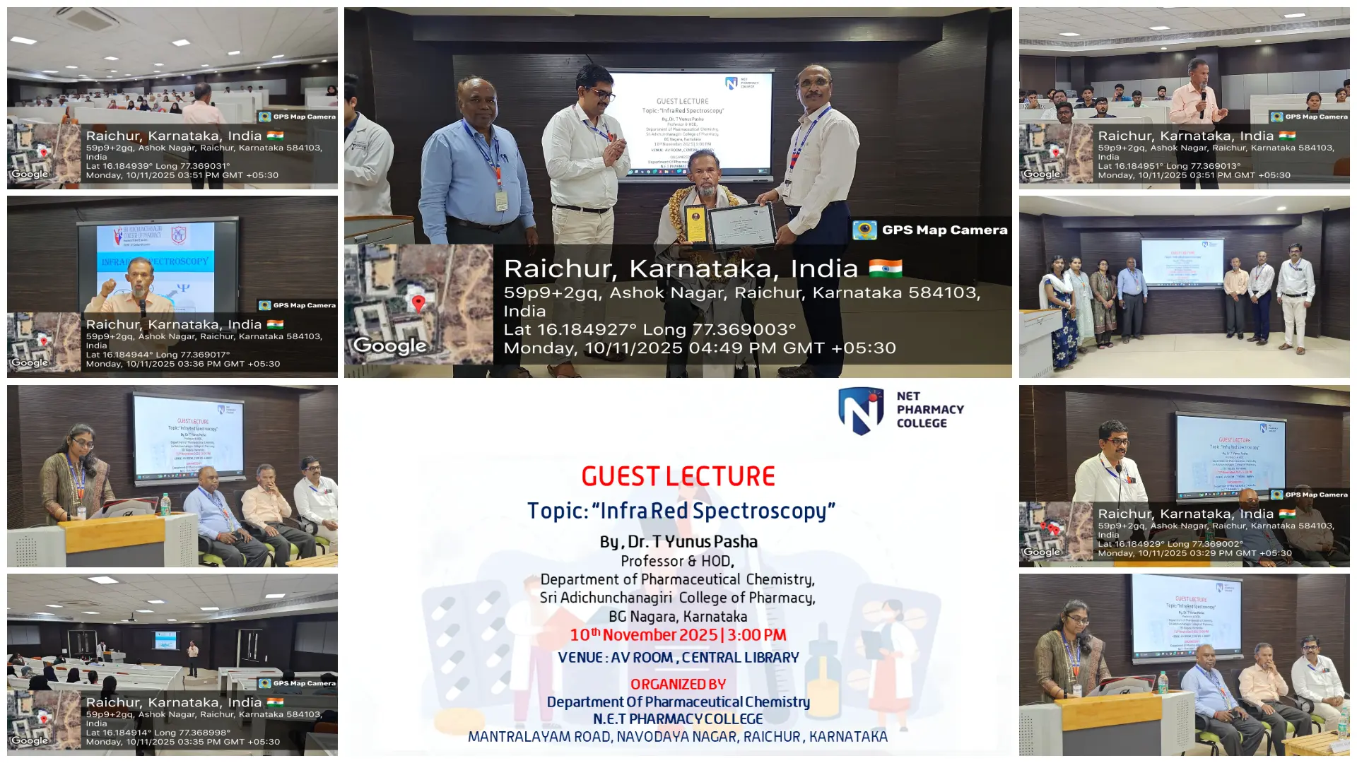 IR Spectroscopy Guest Lecture 2025 at N.E.T Pharmacy College delivered by Dr. T. Yunus Pasha