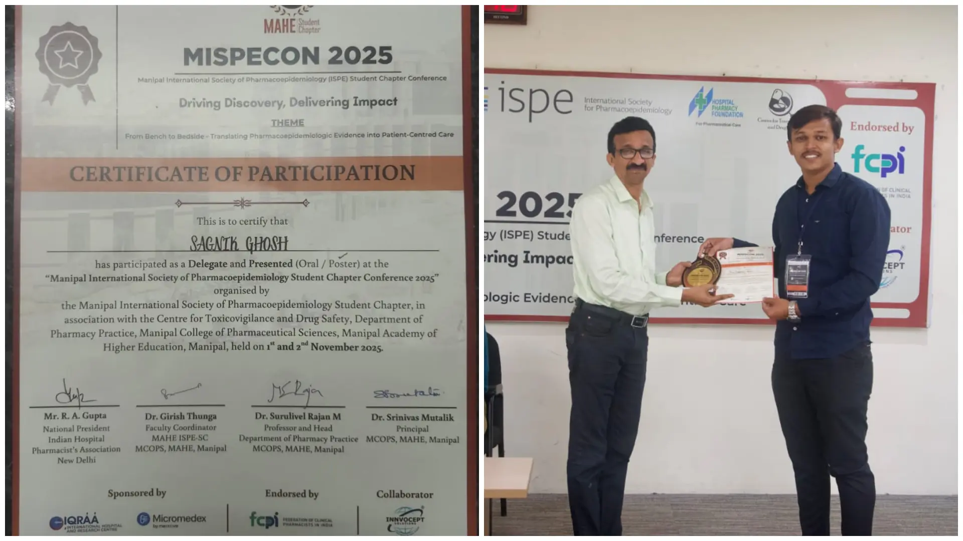 ISPE Conference 2025 Second Prize – Achievement by N.E.T Pharmacy College Student