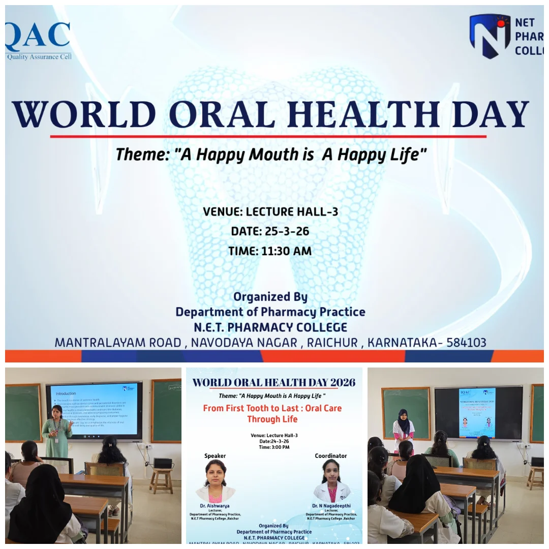 World Oral Health Day 2026 Awareness Program at N.E.T Pharmacy College Raichur