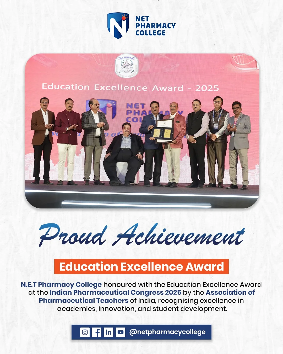 Academic Excellence Award to N.E.T Pharmacy College